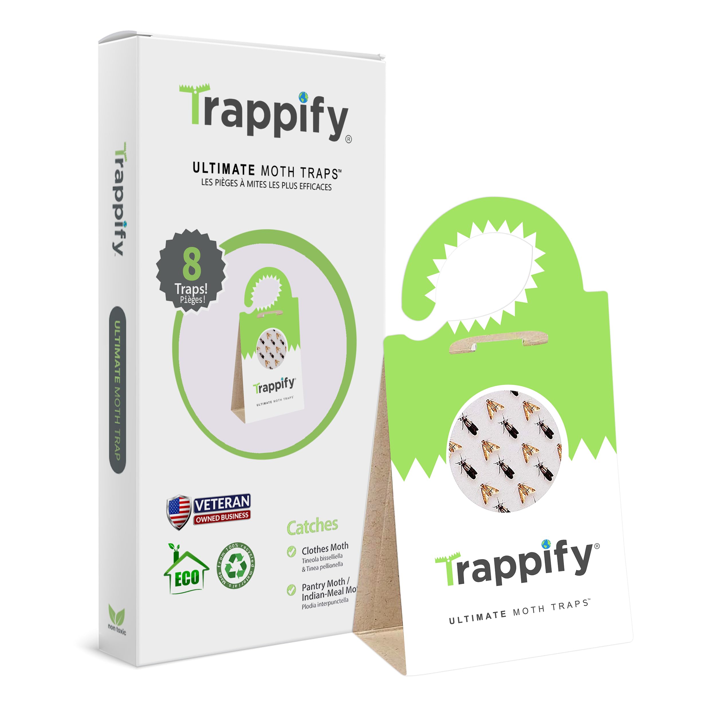 Trappify Ultimate Moth Traps - Strong Adhesive Clothes Moth Traps & Pantry Moth Catchers for Home, Kitchen, Closet, Cabinet | Eco-Friendly, Easy to Use (8 Pack) - Protect Your Wardrobe & Food Storage from Moth Damage