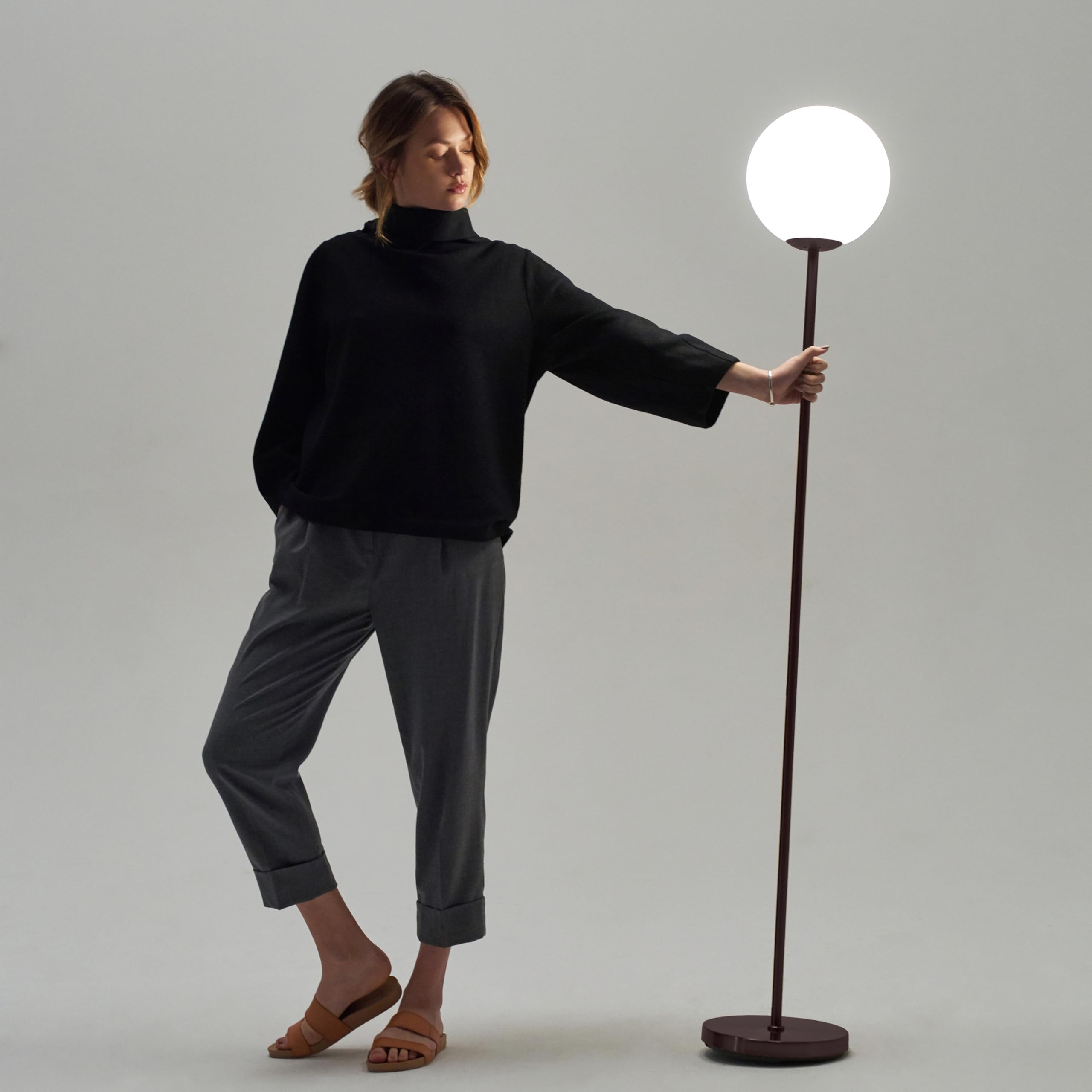 Brightech Luna Modern LED Floor Lamp - Mid Century Standing Lamp with Frosted Glass Globe in Oil Brushed Bronze for Living Room, Bedroom & Office - Perfect for Reading, Decor & Ambient Lighting