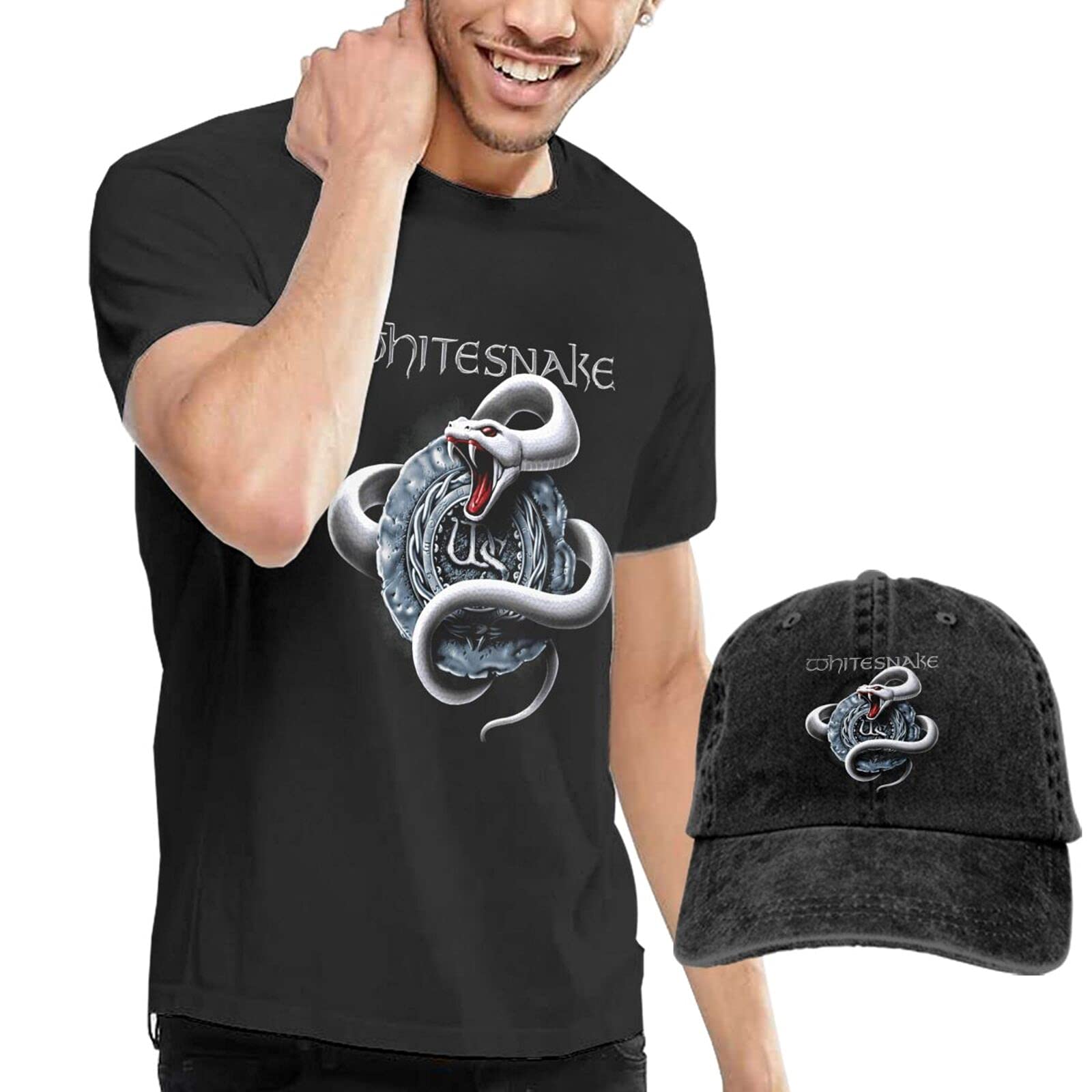 Whitesnake Men's Fashion T-Shirt & Cowboy Hat Set - 100% Cotton Novelty Western Outfit for Country Music Concerts, Rodeo Events and Cowboy Themed Parties