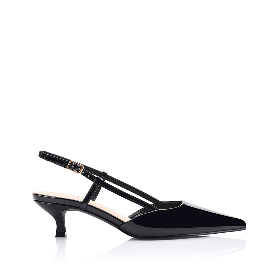 Lucas Slingback Kitten Heels - Black Patent Leather Women's Shoes for Work, Office & Special Occasions