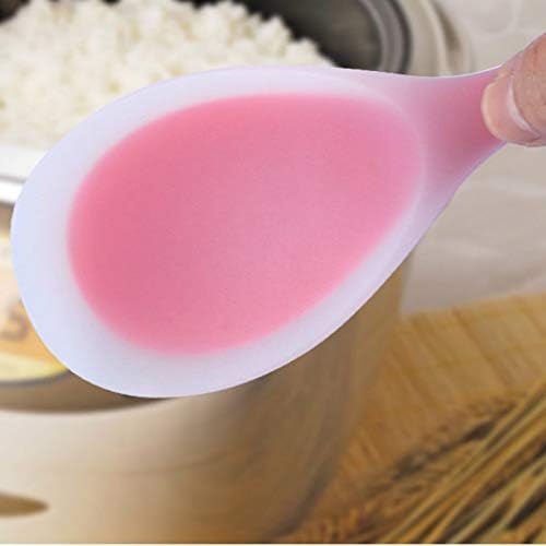 Non-Stick Silicone Rice & Soup Ladle Spoon - Heat Resistant Kitchen Utensil for Cooking, Serving (22.3 x 6.8cm) - Perfect for Asian Cuisine, Hot Pots & Family Dining (Green/Pink)