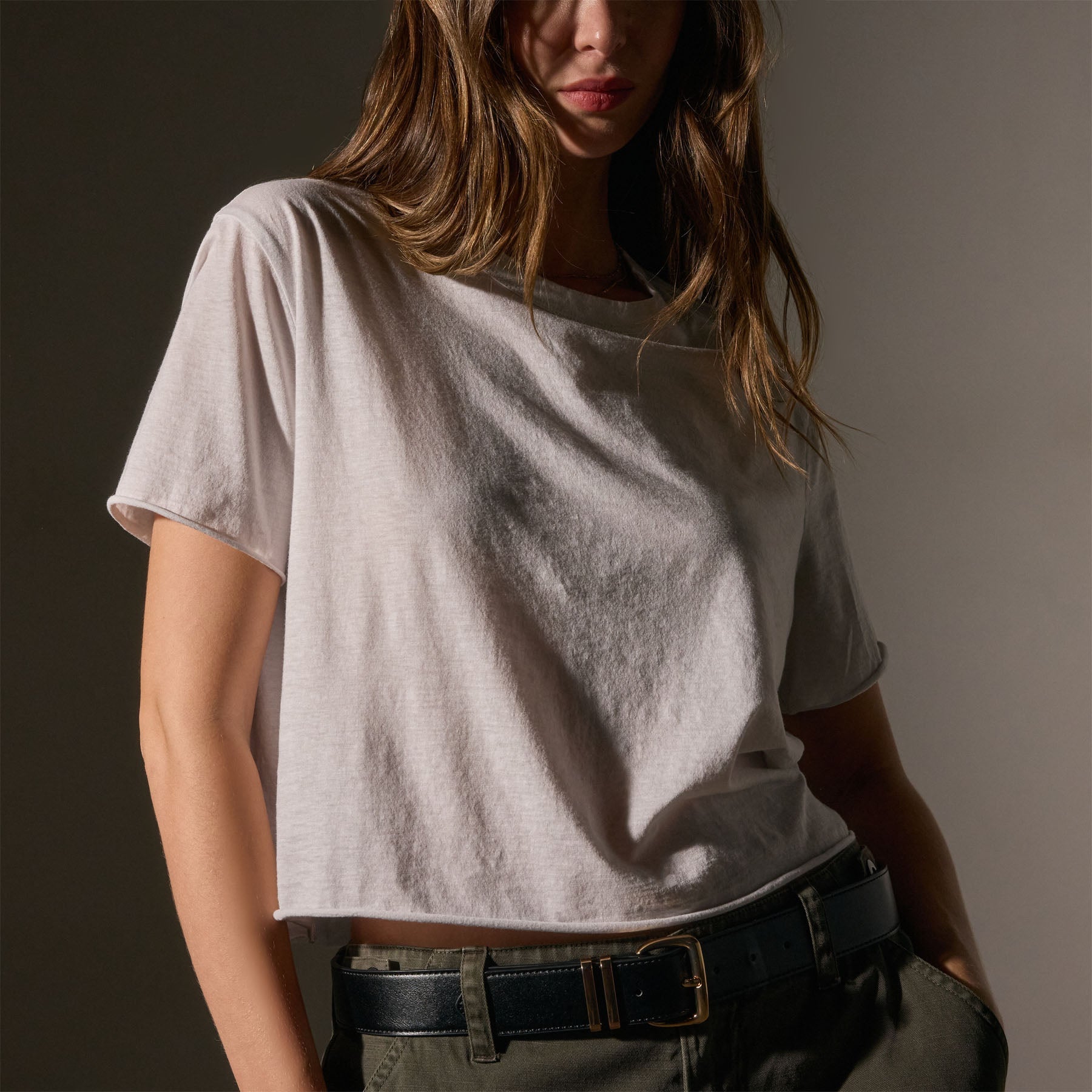 Premium Cotton Linen Silk Blend T-Shirt - Light Mist Color | Soft & Breathable Women's Casual Top for Summer, Travel & Everyday Wear