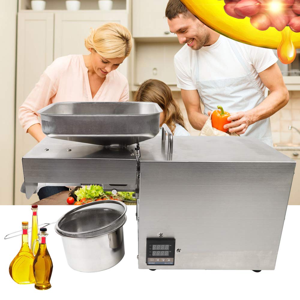 600W Commercial Automatic Oil Press Machine - 110V Stainless Steel Industrial Oil Extractor for Nuts, Seeds (Cold/Hot Press) - Perfect for Home, Restaurant & Commercial Use