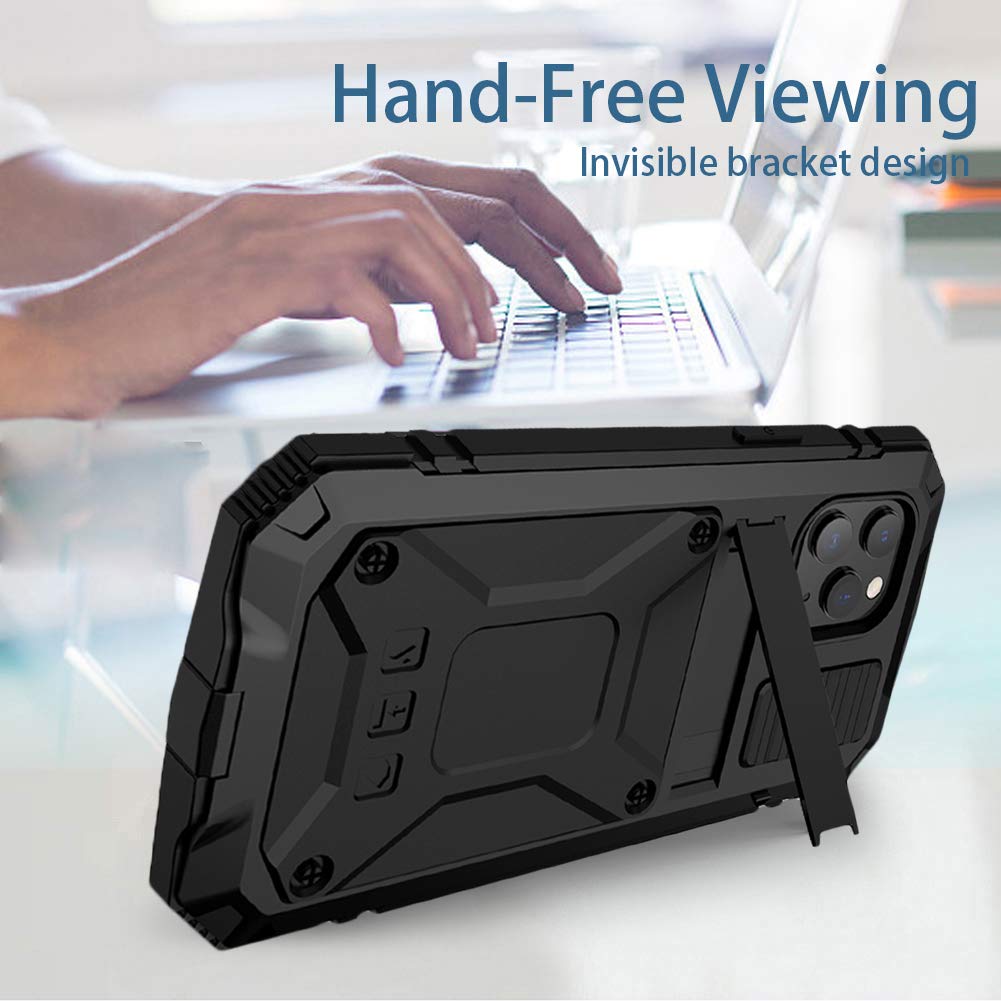 iPhone 12 Pro Max Case - Military Grade Shockproof Hybrid Bumper with Silicone Cover & Built-in Screen Protector - Heavy Duty Rugged Stand Case (Black) - Perfect for Outdoor Adventures, Work & Travel Protection