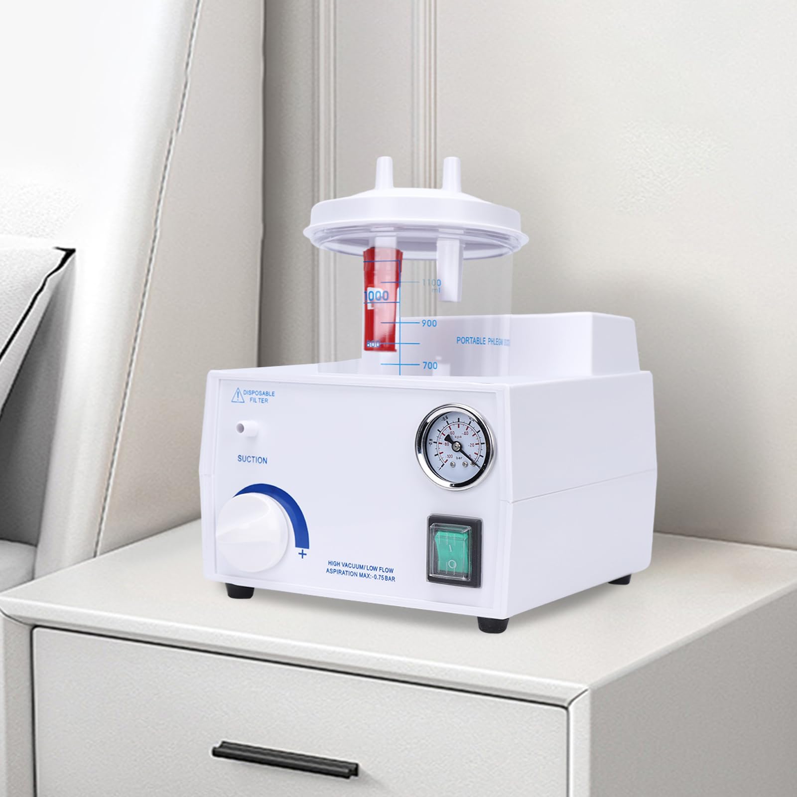 Portable Dental Suction Machine 110V - 1000mL Emergency Medical Vacuum Unit for Home & Lab Use - Compact 7.71x9.25x9.57inch - Perfect for Dental Clinics, First Aid Kits & Small Medical Practices