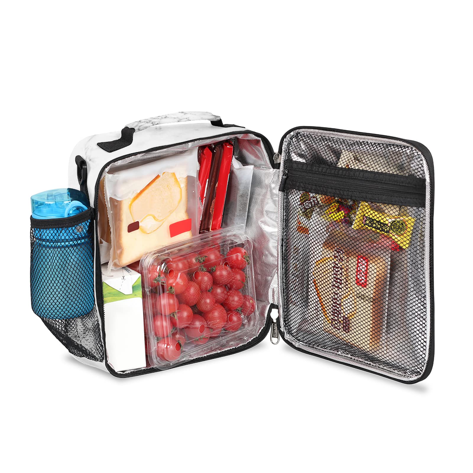 AUUXVA Insulated Lunch Bag - Geometric Grey Marble Neoprene Lunch Box with Zipper for Adults & Kids | Perfect for School, Work, Picnics, Camping & Travel