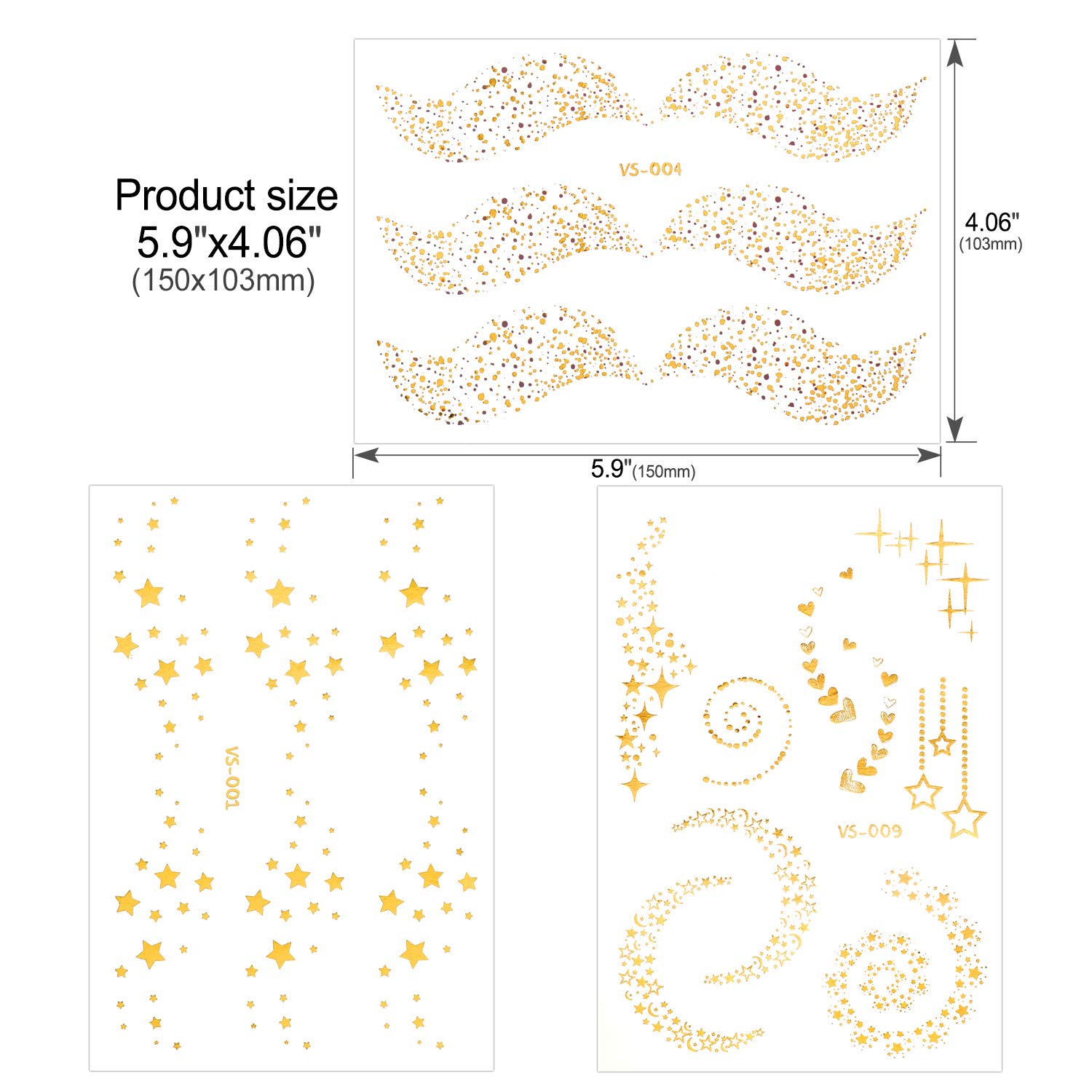 Konsait 7 Sheets Metallic Temporary Face Tattoo Stickers - Waterproof Glitter Transfer Tattoos for Women & Girls | Perfect for Costume Parties, Dance Performances, Festivals & Photo Shoots | Shimmering Gold & Glitter Designs