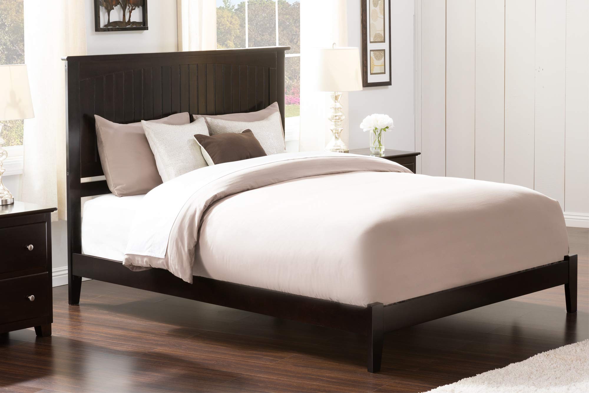 AFI Nantucket King Foundation Bed with USB Charger - Espresso Wood Bed Frame for Master Bedroom, Guest Room, or Vacation Home - Modern & Durable Bed Design with Convenient Charging Station