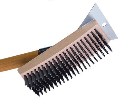 Broiler Princess Wire Grill Brush - Heavy Duty Carbon Steel Bristles with 27 Inch Wooden Handle for BBQ, Grill Cleaning & Outdoor Cooking