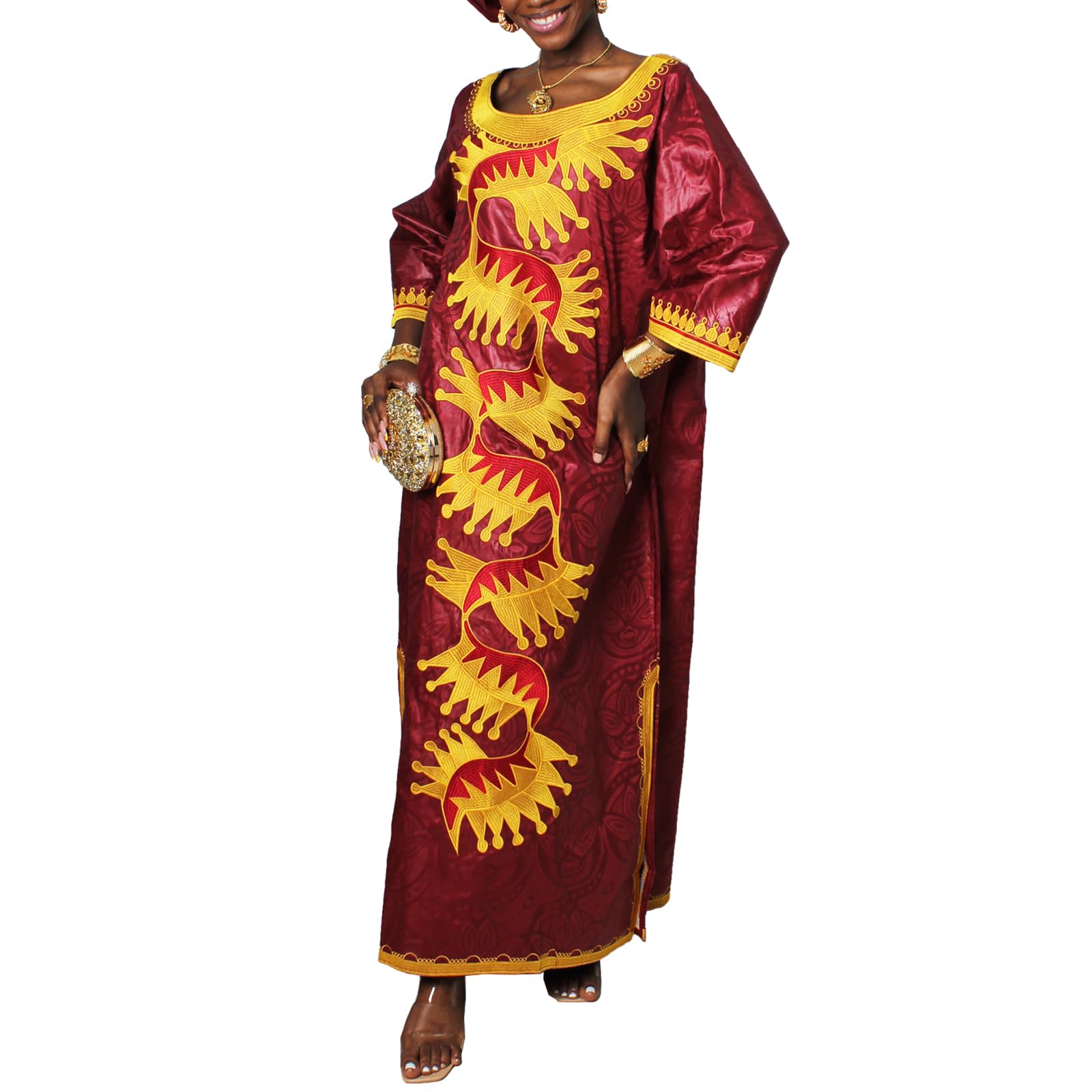 TIDOIRSA African Dresses for Women | Embroidered Bazin Boubou Wedding & Party Dress with Matching Scarf | Perfect for Bridal Showers, Cultural Events & Special Occasions