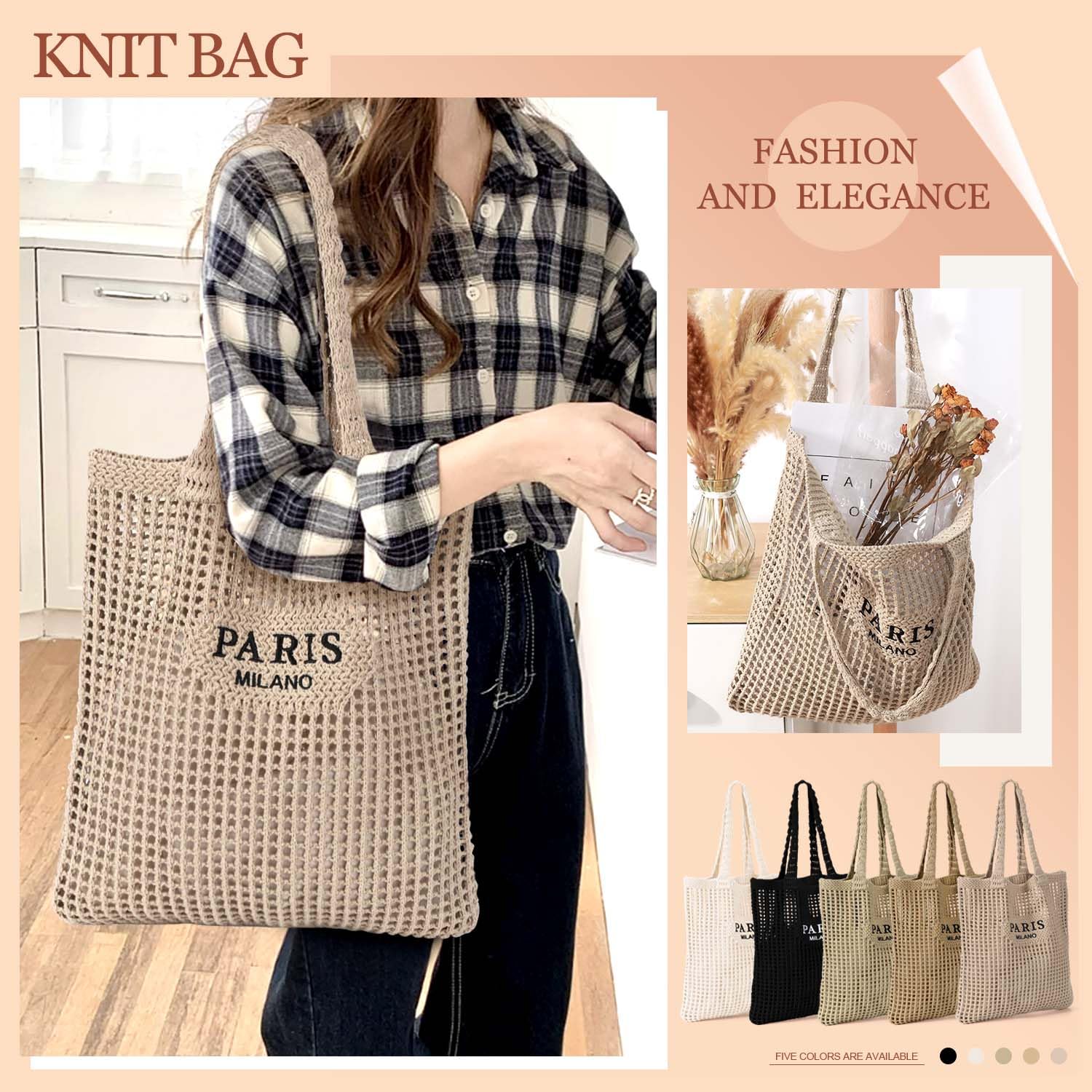 Stylish Ayieyill Crochet Tote Bag for Women - Breathable Mesh Beach Bag, Boho Knit Purse for Summer Vacation, Travel & Shopping - Perfect for Beach Outings, Picnics & Boho Fashion Accessories