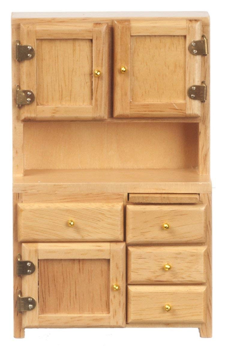 1:12 Scale Miniature Oak Kitchen Hutch Dollhouse Furniture - Perfect for Dollhouse Decor, DIY Miniature Projects & Collectors (Model #D3262)