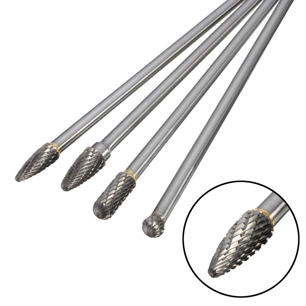 Wolfride 4-Piece Long Shank Tungsten Carbide Burr Set - 6mm Shank Die Grinder Bits for Metal Working, Engraving & Carving (6-Inch Length) - Perfect for Metal Fabrication, Woodworking & DIY Projects