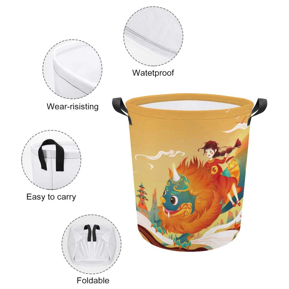 Kuizee Collapsible Laundry Basket - 16.5 x 17.3 Inch Waterproof Oxford Cloth Storage Hamper for Clothes & Toys | Koi Gold Coin Chinese New Year Design | Perfect for Bedroom, Dorm, Nursery & Holiday Decor