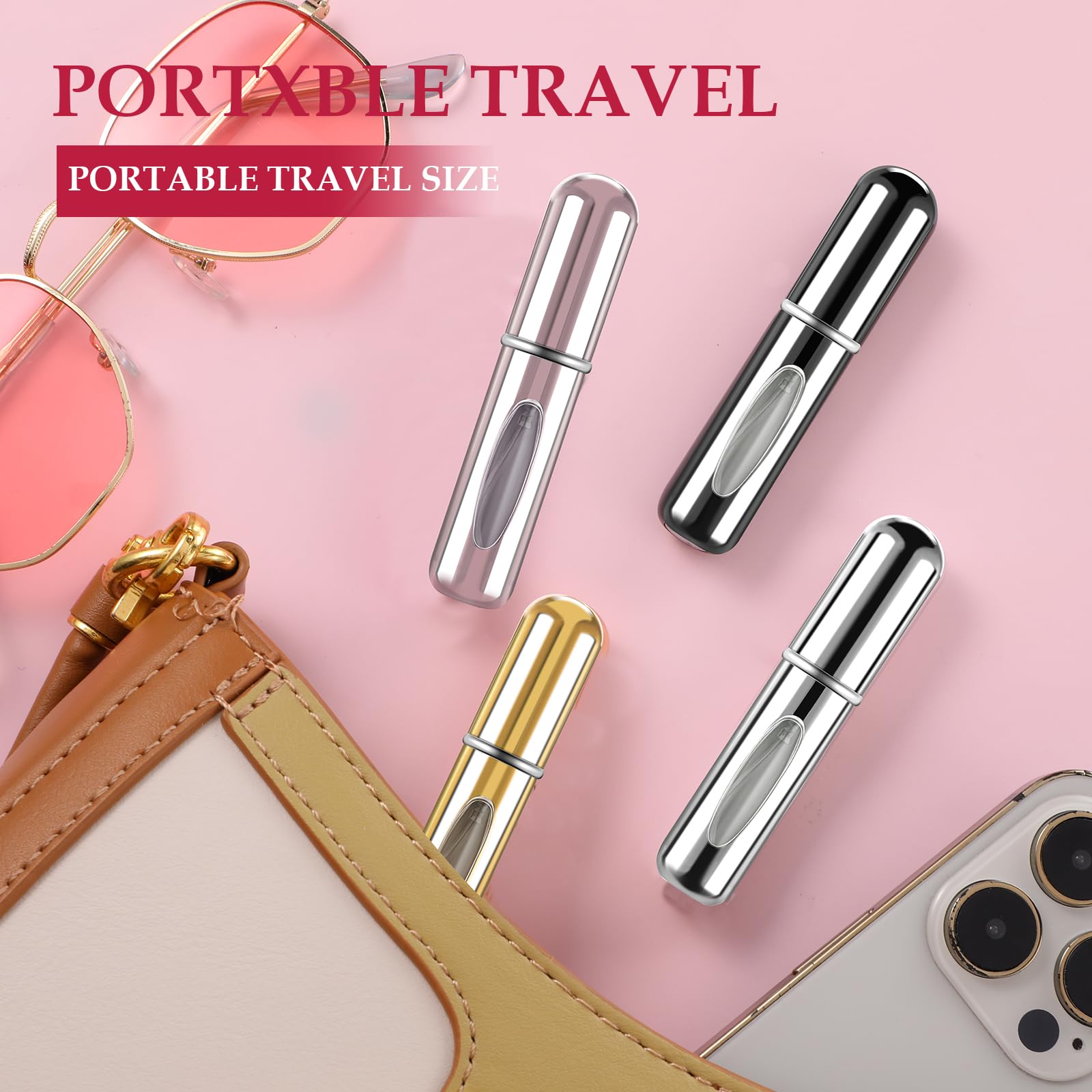 4 Pcs 5ml Refillable Travel Perfume Bottle Atomizer Sprayer - Portable Perfume Spray Bottle for Women & Men - Perfect for Airplane Carry-on, Gym Bag, Purse & Vacation Essentials