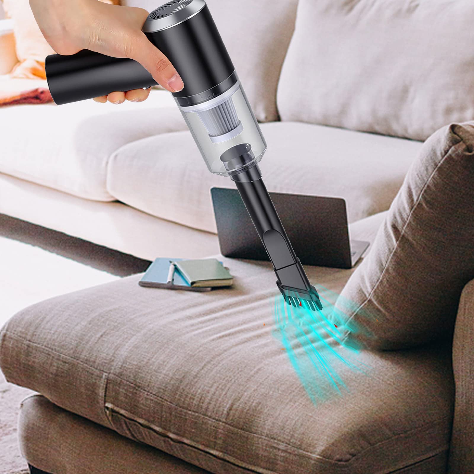 6000PA 120W High Power Portable Wireless Car & Home Vacuum Cleaner - USB Rechargeable Handheld Vacuum for Car Seats, Home Cleaning, Pet Hair Removal - Ideal for Cars, Sofas, Carpets & Small Spaces (Black)