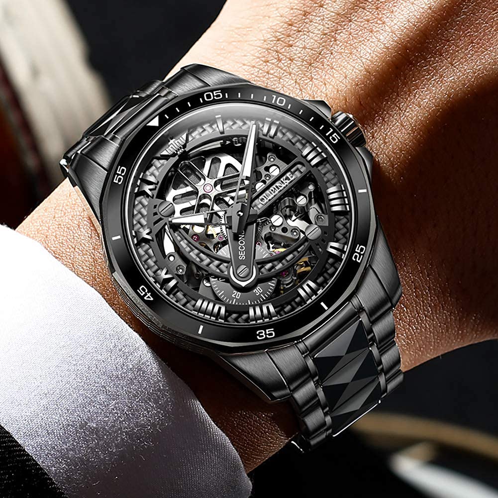 OUPINKE Automatic Watches for Men - Luxury Starry Sky Mechanical Watch with Date, Luminous Hands, Sapphire Crystal & Tungsten Steel Band - Waterproof Wristwatch for Business, Formal Events & Nighttime Visibility