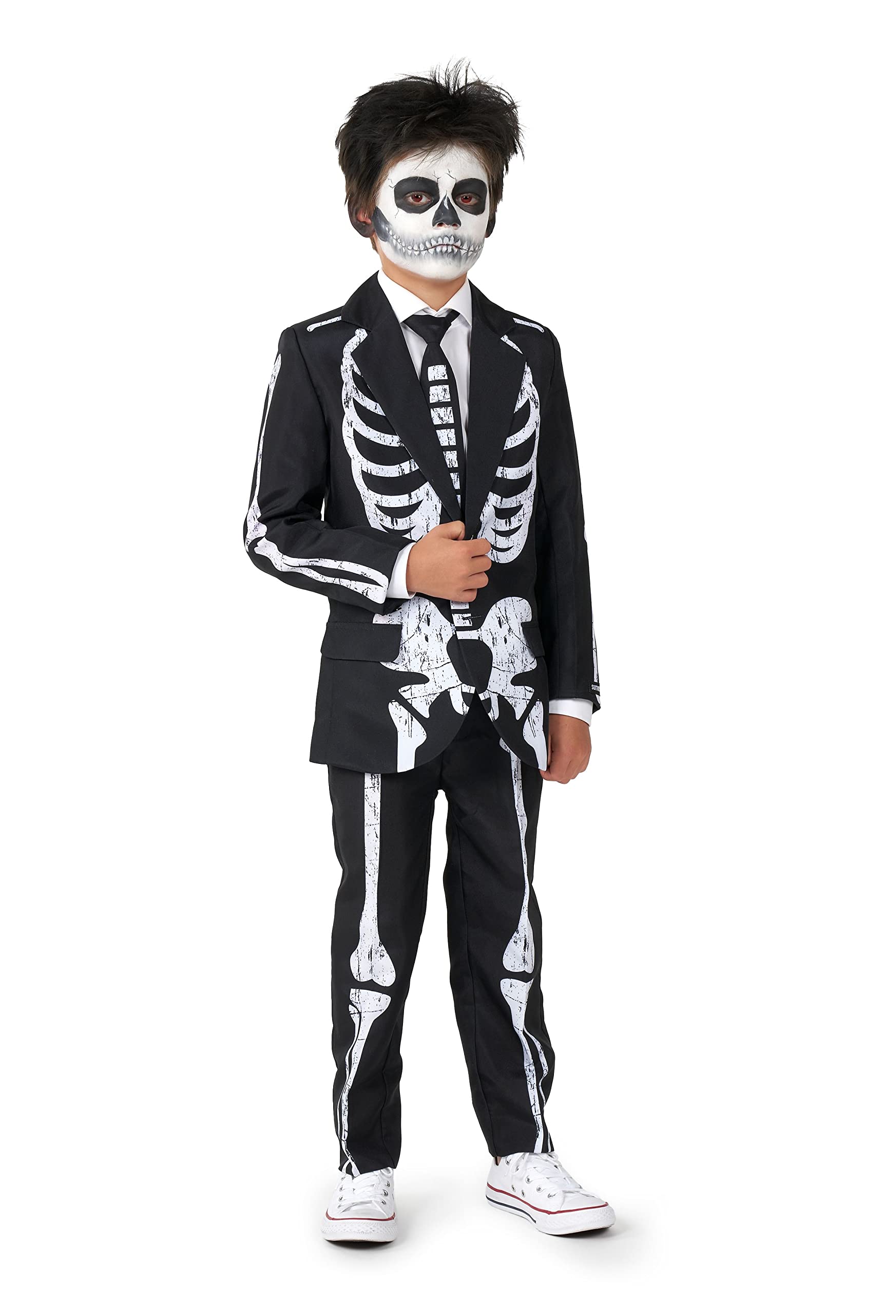 SUITMEISTER Boys' Skeleton Grunge Halloween Costume Set - Black Jacket, Pants & Tie for Kids - Perfect for Trick-or-Treating, Costume Parties & Spooky Events