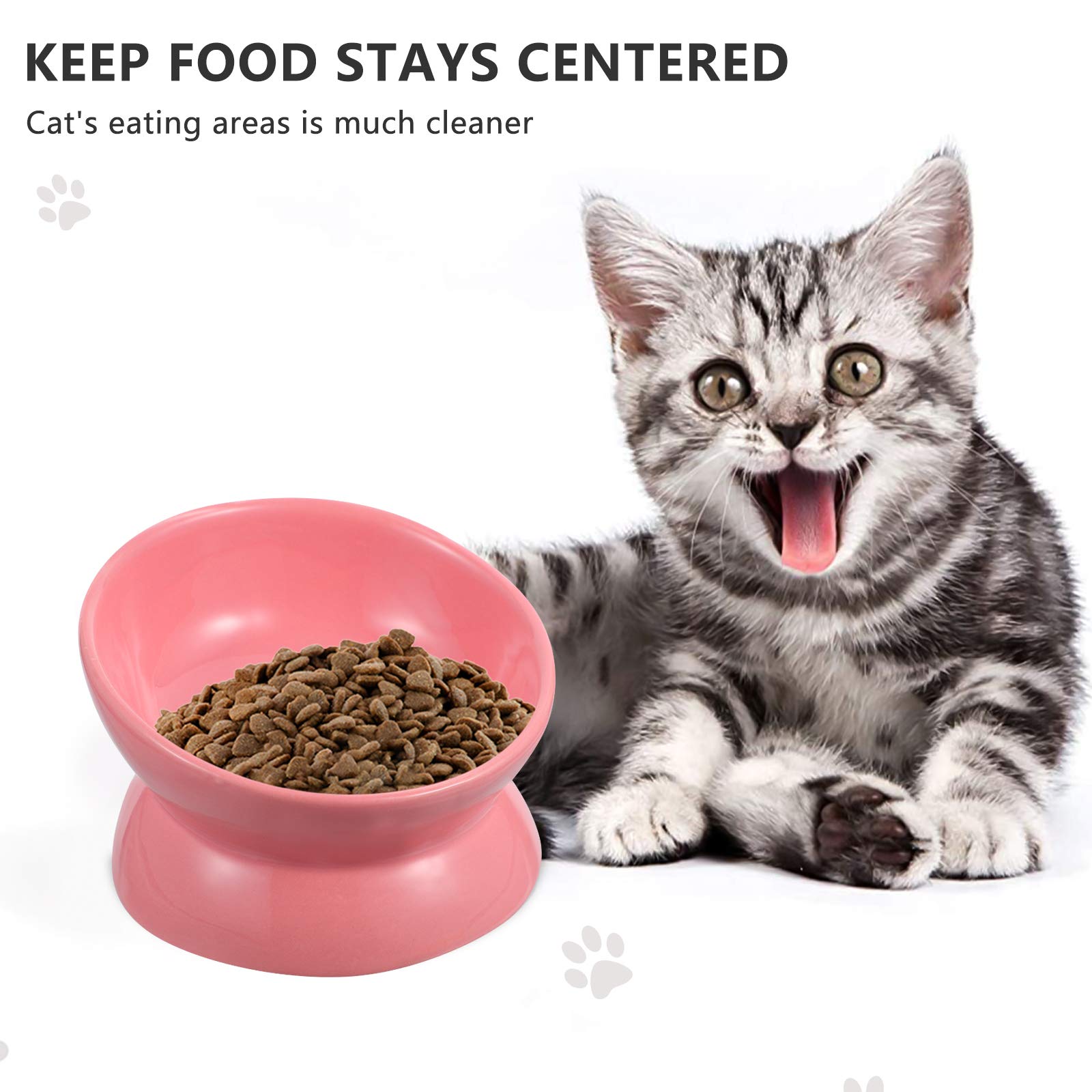 Raised Cat and Dog Bowl with Stand - Ceramic Pet Feeder for Flat-Faced Breeds, Kitten Bowls with Neck Guard - Perfect for Cats, Dogs, and Small Pets at Home or Travel Use