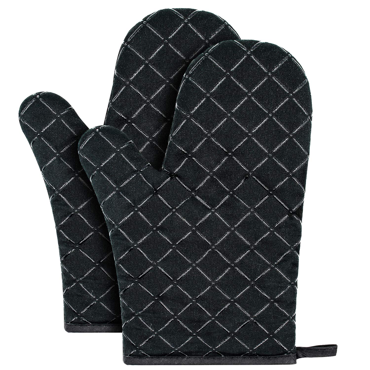 Heat Resistant Silicone Oven Gloves - Non-Slip Kitchen Mitts for Grilling, Cooking, Baking & Microwave Use - Perfect for BBQ, Pizza Making & Hot Dish Handling (Black, 1 Pair)