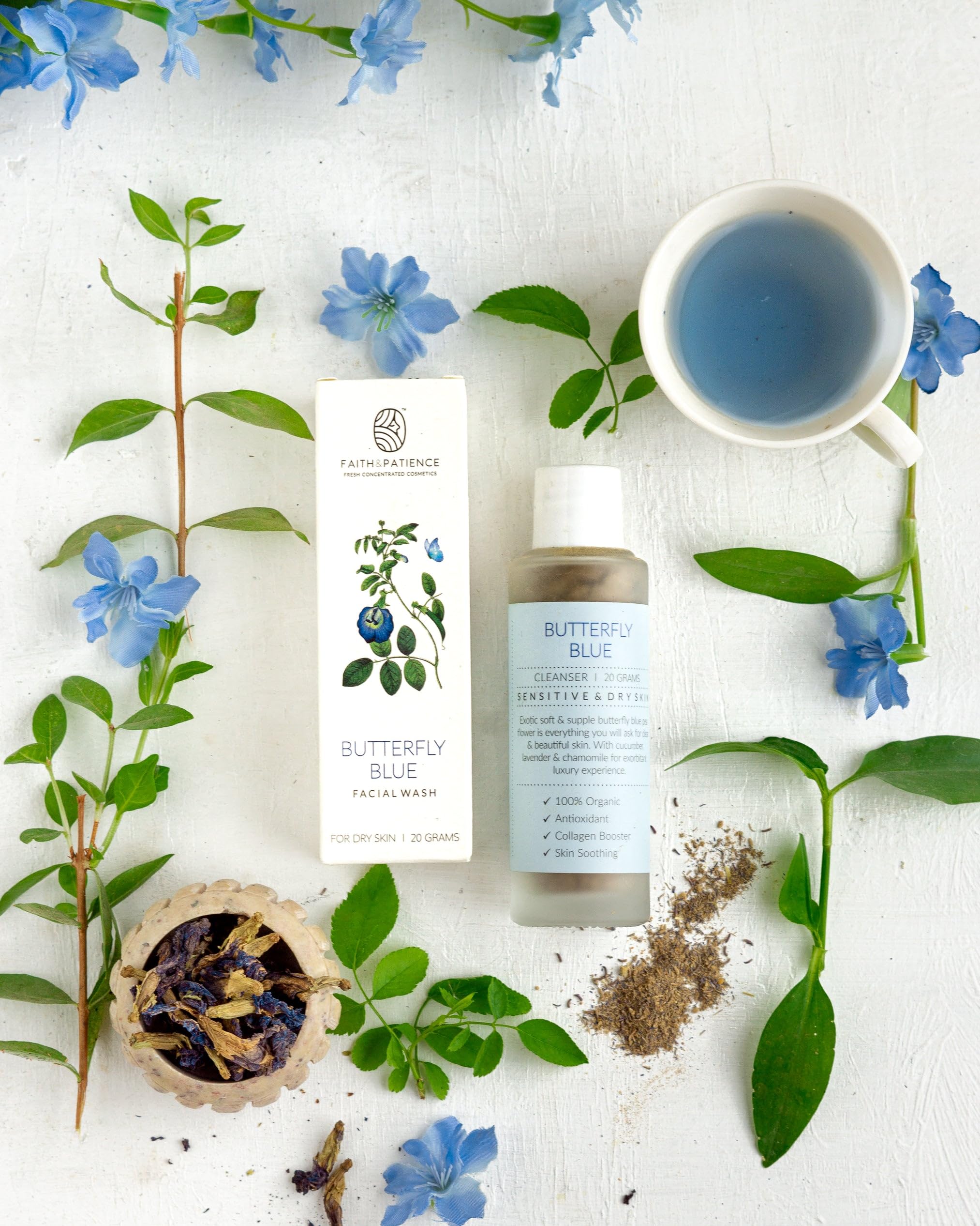 Butterfly Blue - Natural Powder Face Wash for Glowing Skin | Gentle Exfoliating Cleanser for Daily Use | Perfect for Sensitive & Acne-Prone Skin