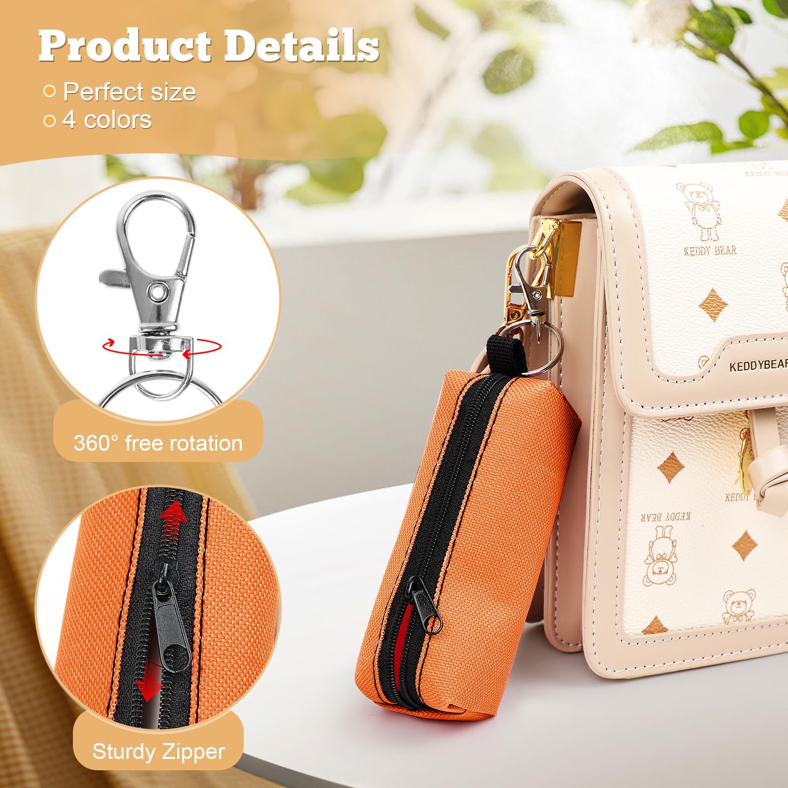 4PCS Lip Balm Holder with Hook - Chapstick, Lipstick & Lip Gloss Keychain Organizer for Women | Perfect for Purse, Backpack & Gym Bag (Gift Idea)