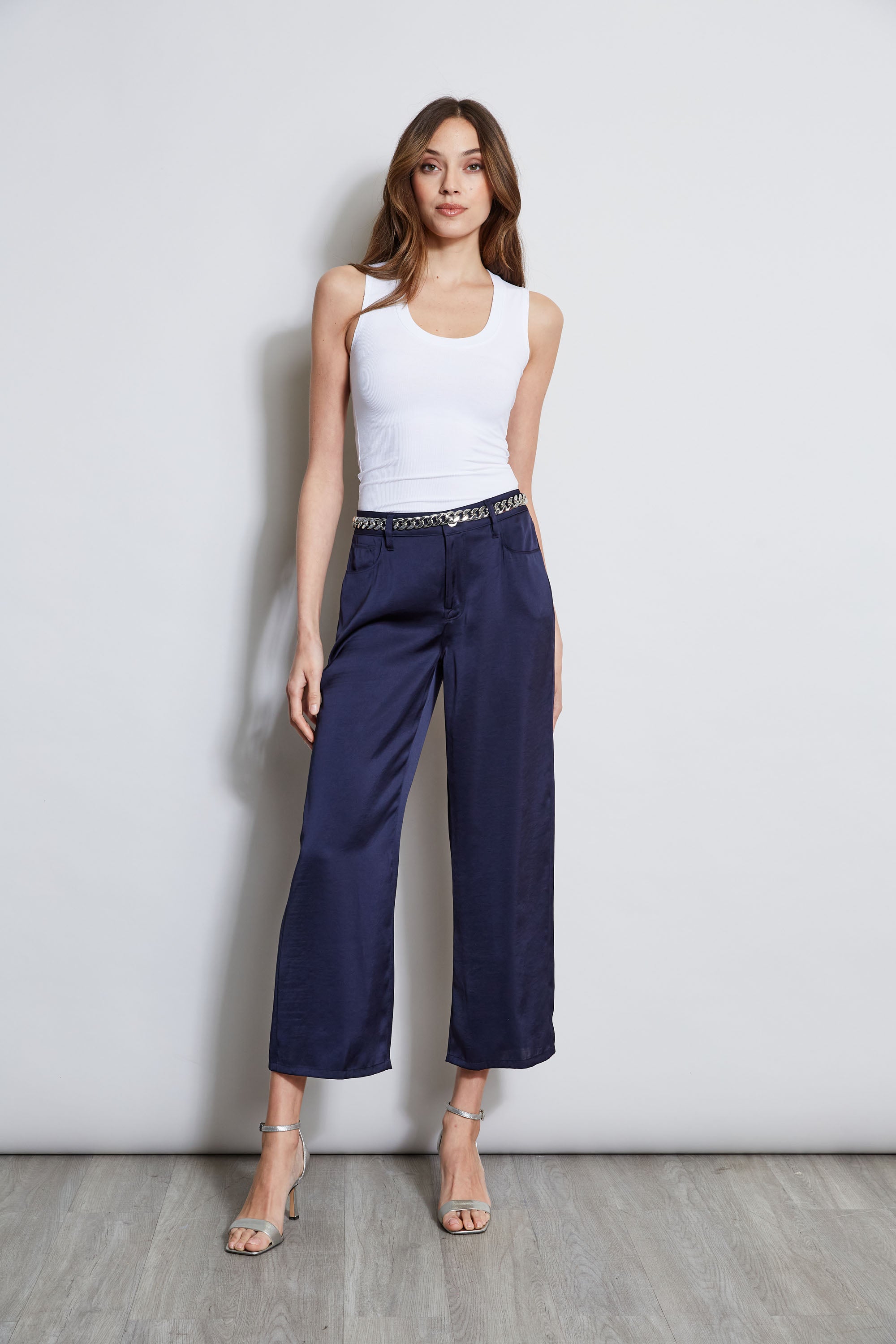 Premium Washed Satin Fluid Pants for Women - High Waisted Wide Leg Lounge Pants - Soft Stretchy Comfortable Trousers for Yoga, Travel & Casual Wear