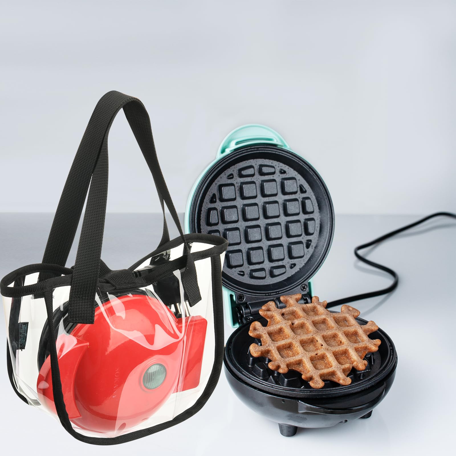 Beautyflier Clear Storage Bag for DASH Mini Waffle Maker 4 Inch - Portable Travel Organizer Case for Baking & Cooking Accessories - Perfect for Home, Kitchen, Camping & Gifts