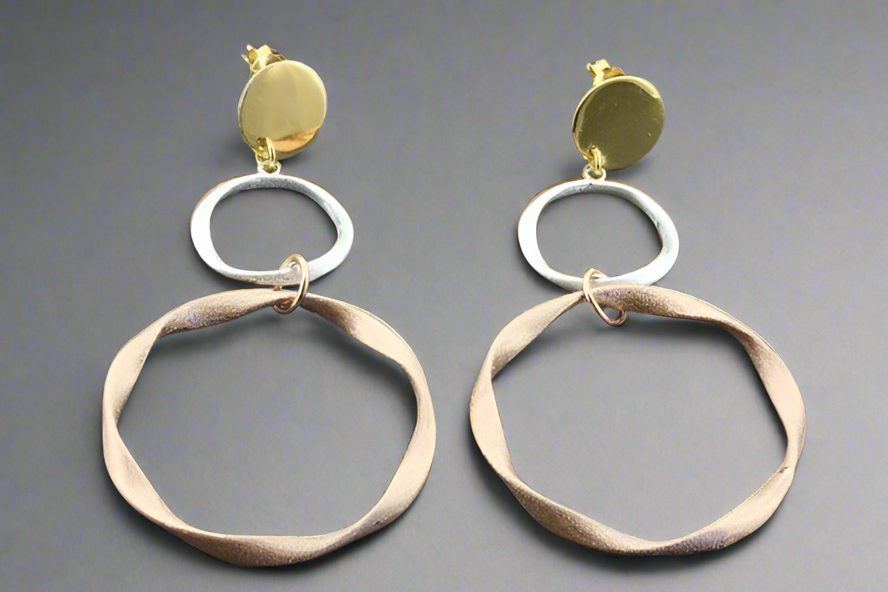 2-Pack Folded Circle Drop Earrings - Rose Gold & Gold Plated Hoop Dangle Earrings for Women, Perfect for Parties, Weddings & Everyday Wear