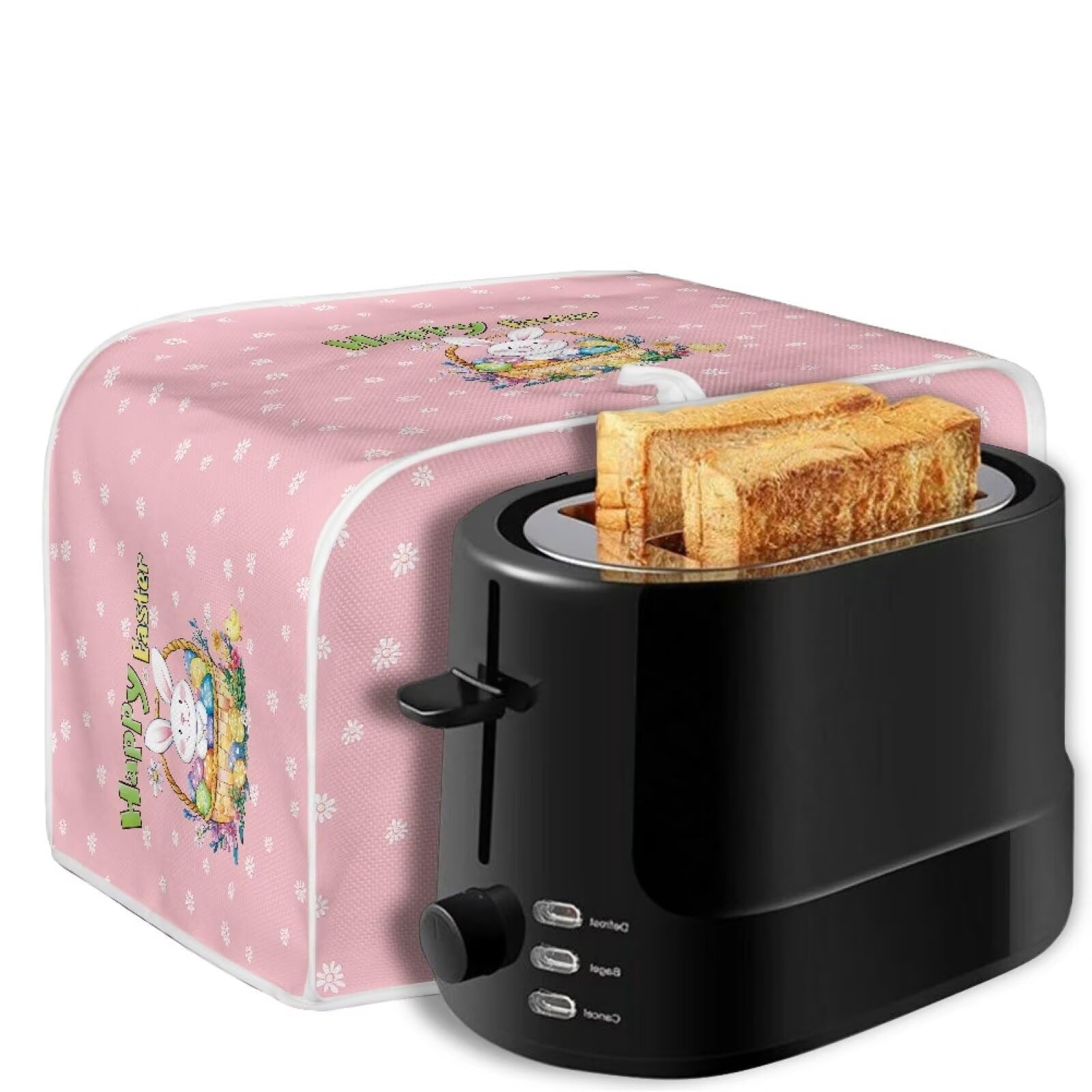 Xoenoiee 2 Slice Toaster Cover with Rabbit Daisy Easter Egg Print - Microwave & Toaster Oven Protector - Cute Kitchen Accessories for Easter Decor & Bread Maker Protection