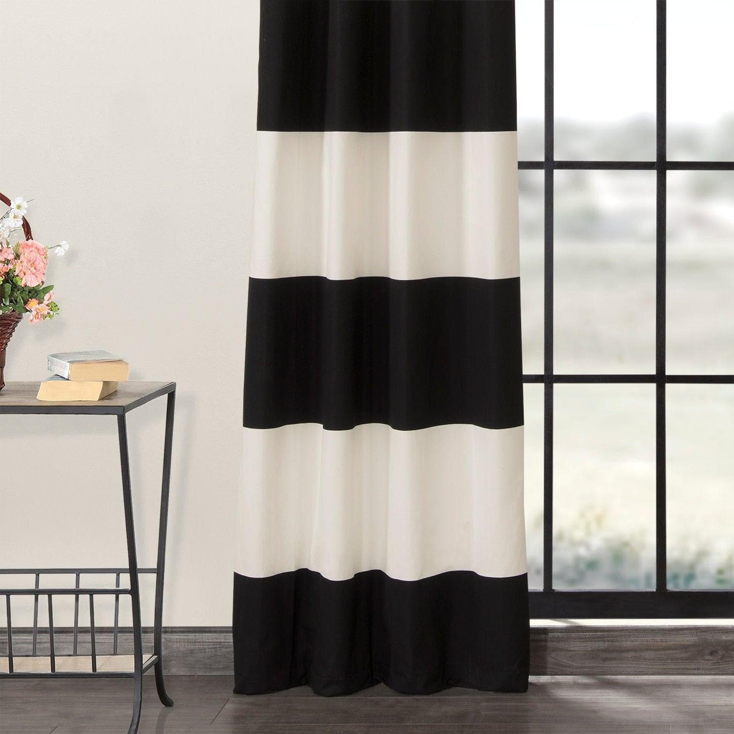 Onyx Black & Off White Striped Blackout Curtains - Thermal Insulated Grommet Top Window Drapes for Bedroom & Living Room - Noise Reducing & Light Blocking Home Decor