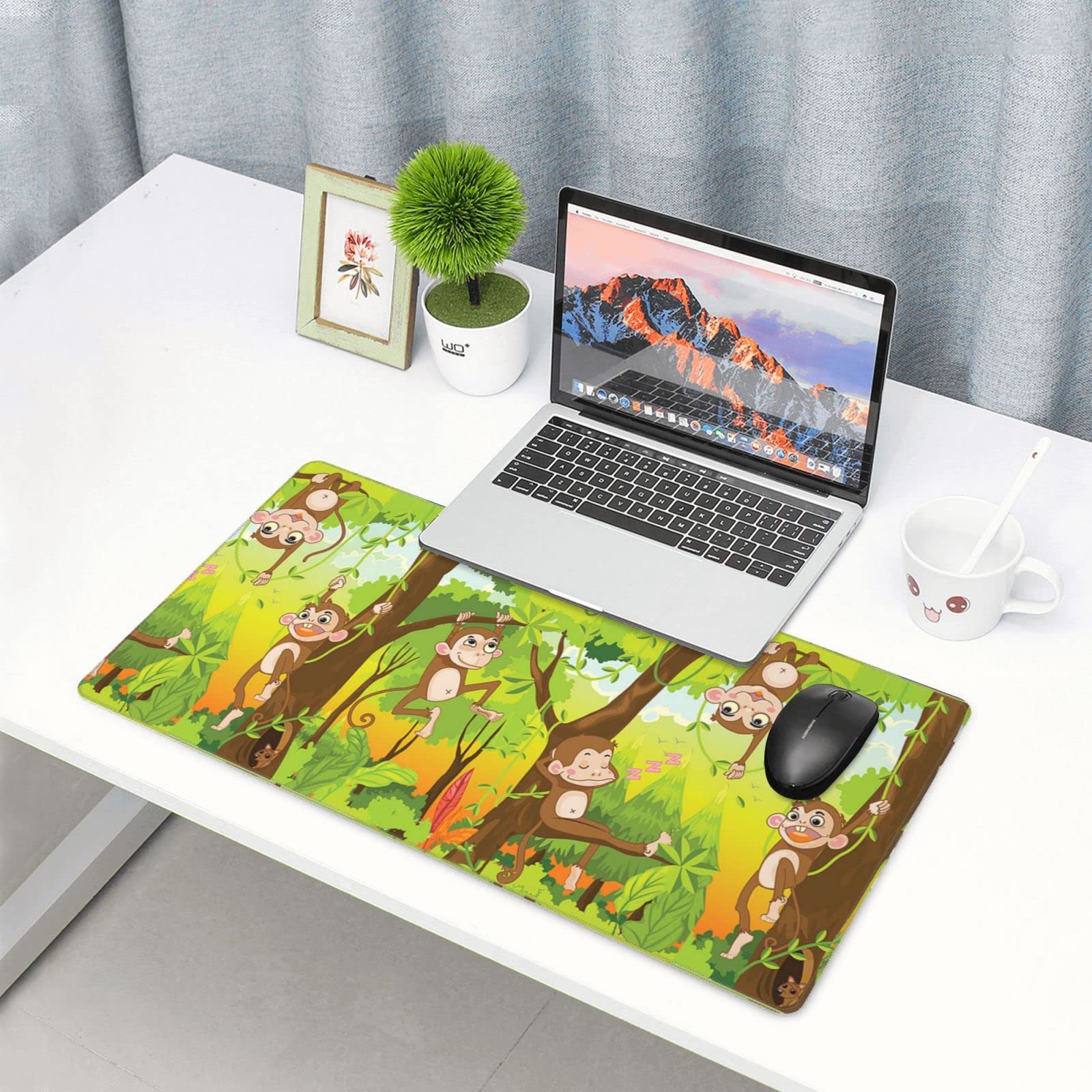 Cute Monkey Mouse Pad - Large Extended Rubber Desk Mat (29.5x16 inches) for Keyboard & Mouse - Perfect for Gaming, Office Work & Home Computer Setup