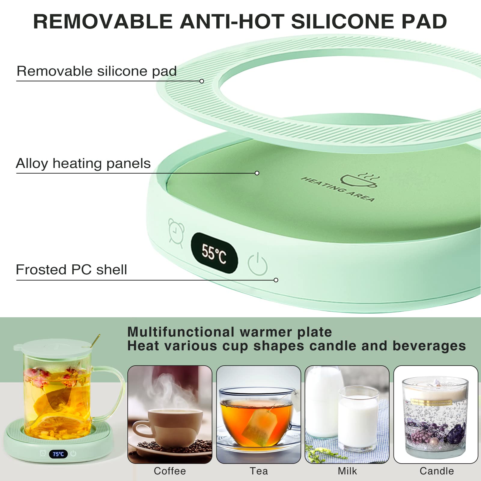Coffee Mug Warmer for Desk - 3 Temperature Settings & Auto Shut Off - Cute Electric Cup Warmer for Coffee, Tea & Hot Drinks - Perfect for Office, Home & Dorm Use