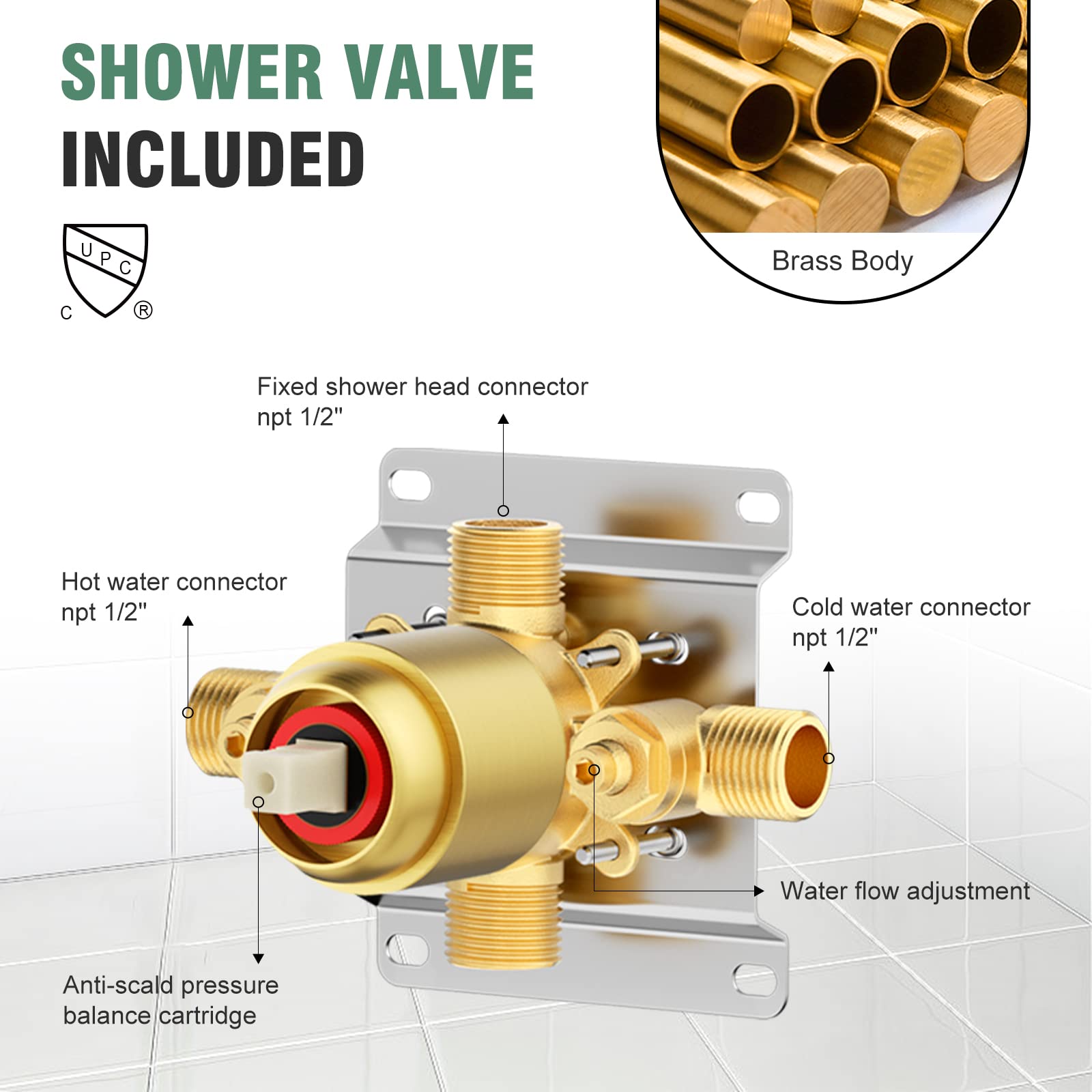 SunCleanse 8-Inch Rain Shower Head with Tub Spout - Brushed Gold Shower Faucet Set Including Valve - Complete Bathroom Shower System for Luxurious Spa Experience
