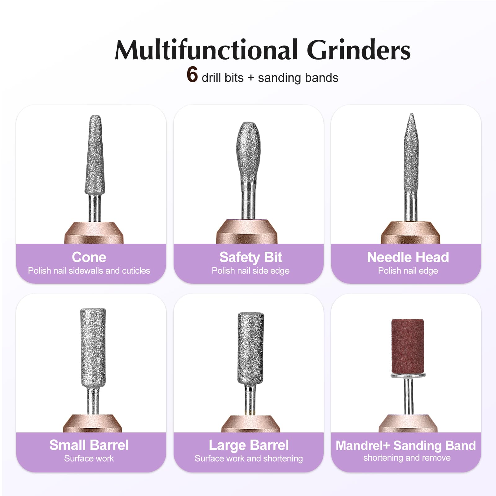 Professional Electric Nail Drill File Kit - COSLUS Portable Manicure Pedicure Machine for Acrylic, Gel & Dip Powder Nails | Includes Sanding Bands & Drill Bits | Cuticle & Dead Skin Care | Perfect for Salon & Home Nail Care (Purple)