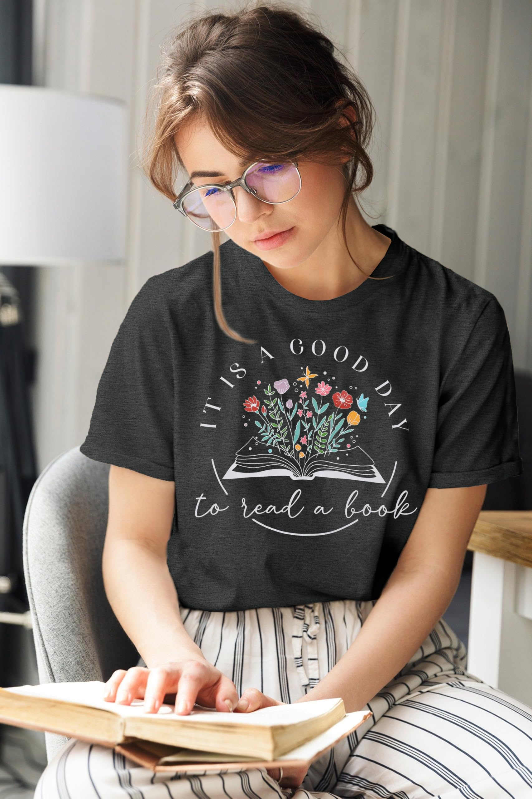 Women's Book Lover Graphic T-Shirt - Teacher Apparel & Reading Enthusiast Tee - Casual Short Sleeve Top for Book Clubs, Library Visits & Everyday Wear