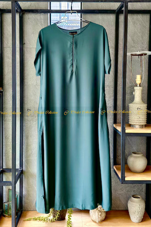 A-Line Maggi Sleeve Inner Dress in Rainforest Green - Perfect for Casual Outings, Office Wear & Special Occasions