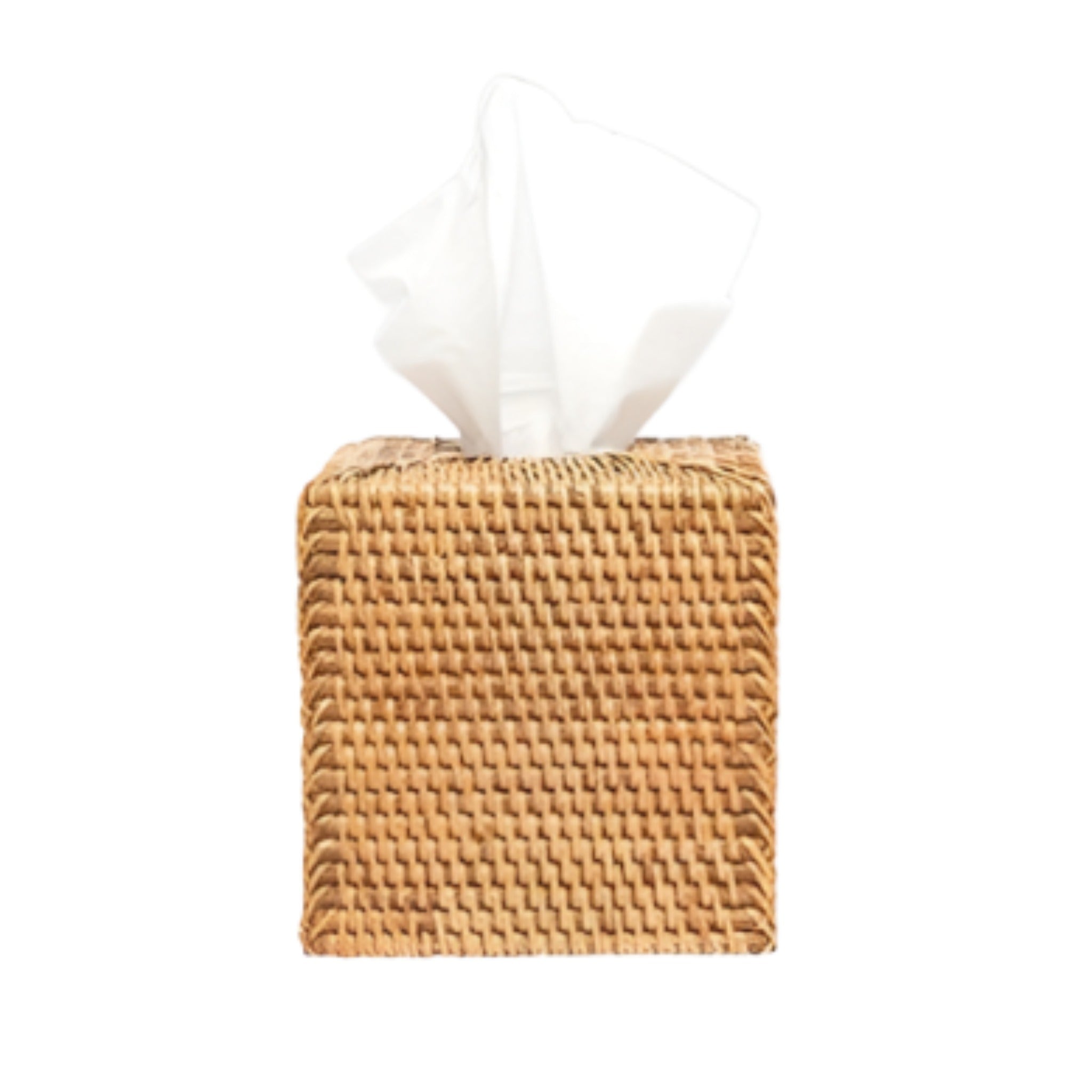 Dalton Woven Rattan Rectangular Wastebasket - Brown Rattan Trash Bin with Optional Tissue Box Holder | Eco-Friendly Bathroom & Bedroom Waste Basket