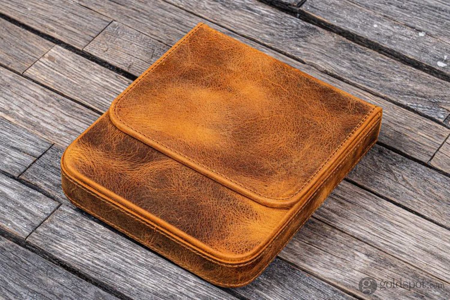 Galen Leather Magnum Opus 6-Slot Premium Hard Pen Case - Crazy Horse Brown Leather - Perfect for Fountain Pens, Calligraphy & Artist Brush Storage