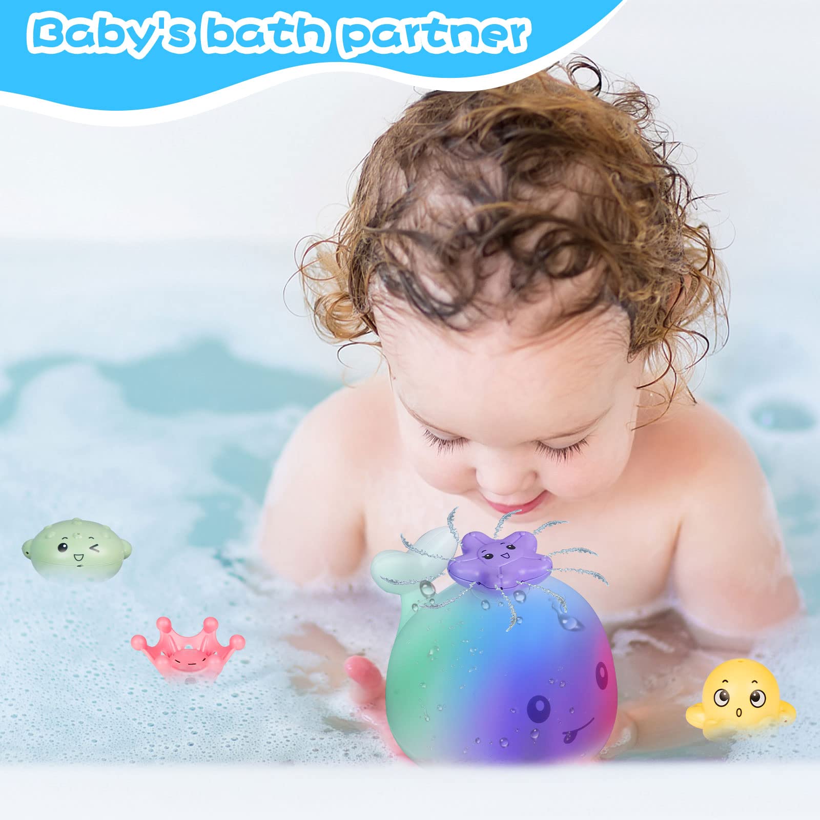 Whale Bath Toy Automatic Spray Light Up Water Baby Bath Toy, Induction Sprinkler Bathtub Shower Toys for Toddlers Infants Kids, Pool Shower Bathroom Toys Spray Water Baby Toy for Fun Bath Time and Learning Play