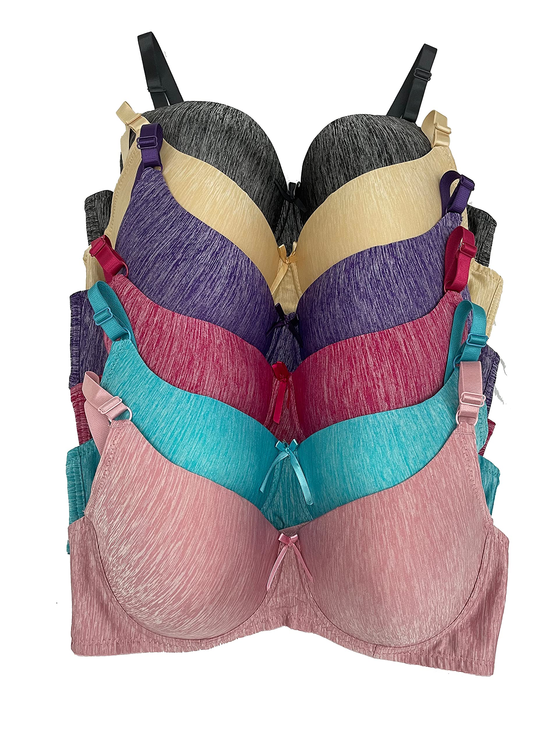 6 Pack Women's Basic Bras - Comfortable Wireless T-Shirt Bra for B C D DD DDD Cups | Everyday Wear, Workout & Lounge