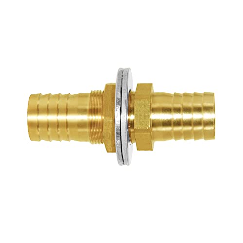 Joywayus 1 Inch Hose Barb Thru-Bulk Head Fuel Hex Union Fitting - Brass Intersection/Split Connector for Water, Fuel & Air Lines - Ideal for Automotive, Marine & Industrial Applications