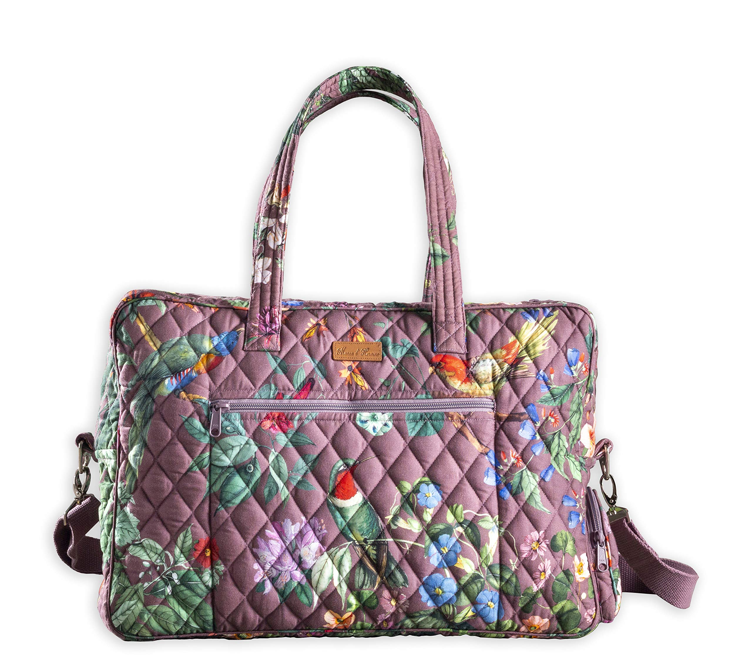 Maison d'Hermine Quilted Cotton Weekender Bag - Durable Overnight Duffel for Travel, Gym & Business | Perfect Gift for Men & Women | Violet (Eden) | Ideal for Weekend Getaways, Business Trips & Family Vacations