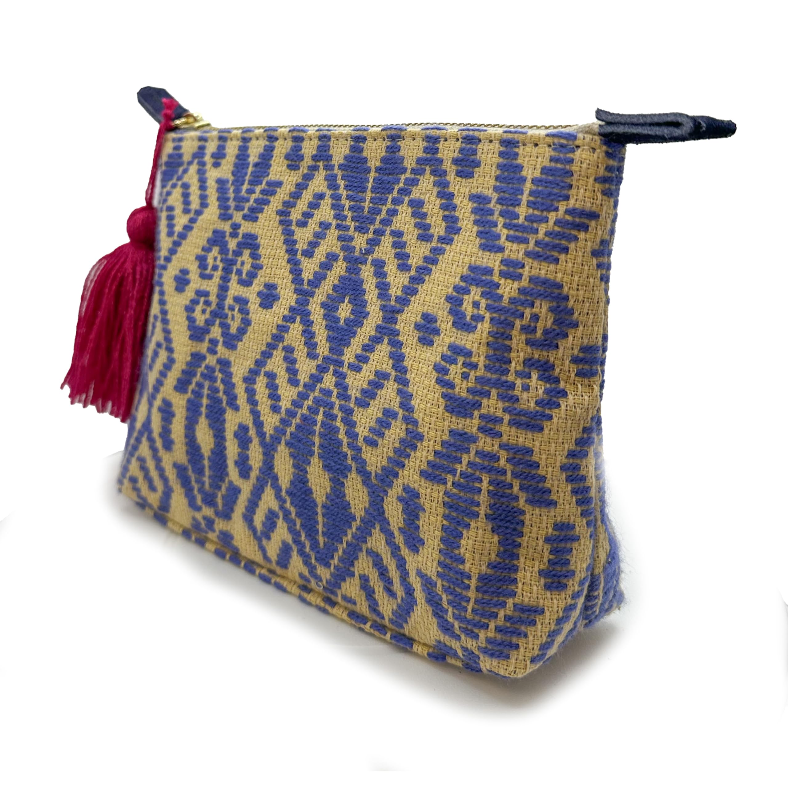 Handmade Embroidered Makeup Bag 'Cecilia' by Jühue Artesanal - Blue Mexican Artisan Cosmetic Pouch with Hand Embroidery - Perfect for Travel, Gifts & Organizing Beauty Essentials