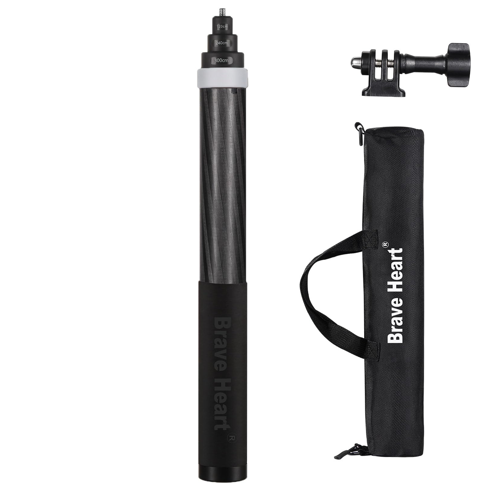 3M Carbon Fiber Extendable Selfie Stick (9.8ft/3M) - Invisible Tripod Mount for Insta360 X4/X3/X2/One RS R, GoPro Hero 13/12/11/10/9/MAX & DJI Osmo Action Cameras - Lightweight Camera Accessories for Travel Vlogging, Hiking & Outdoor Adventures (Grey)