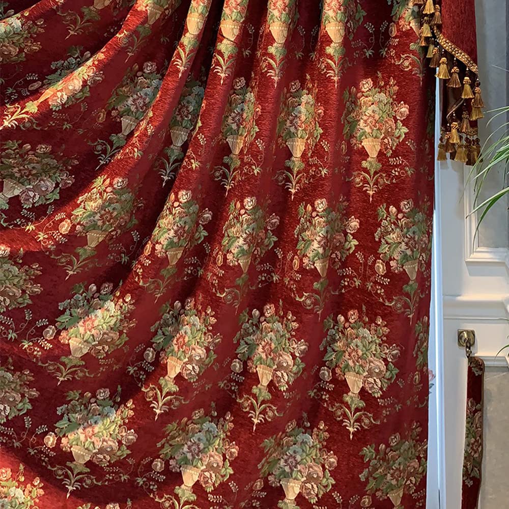 Luxury Floral Jacquard Blackout Curtains - 1 Panel Burgundy (100