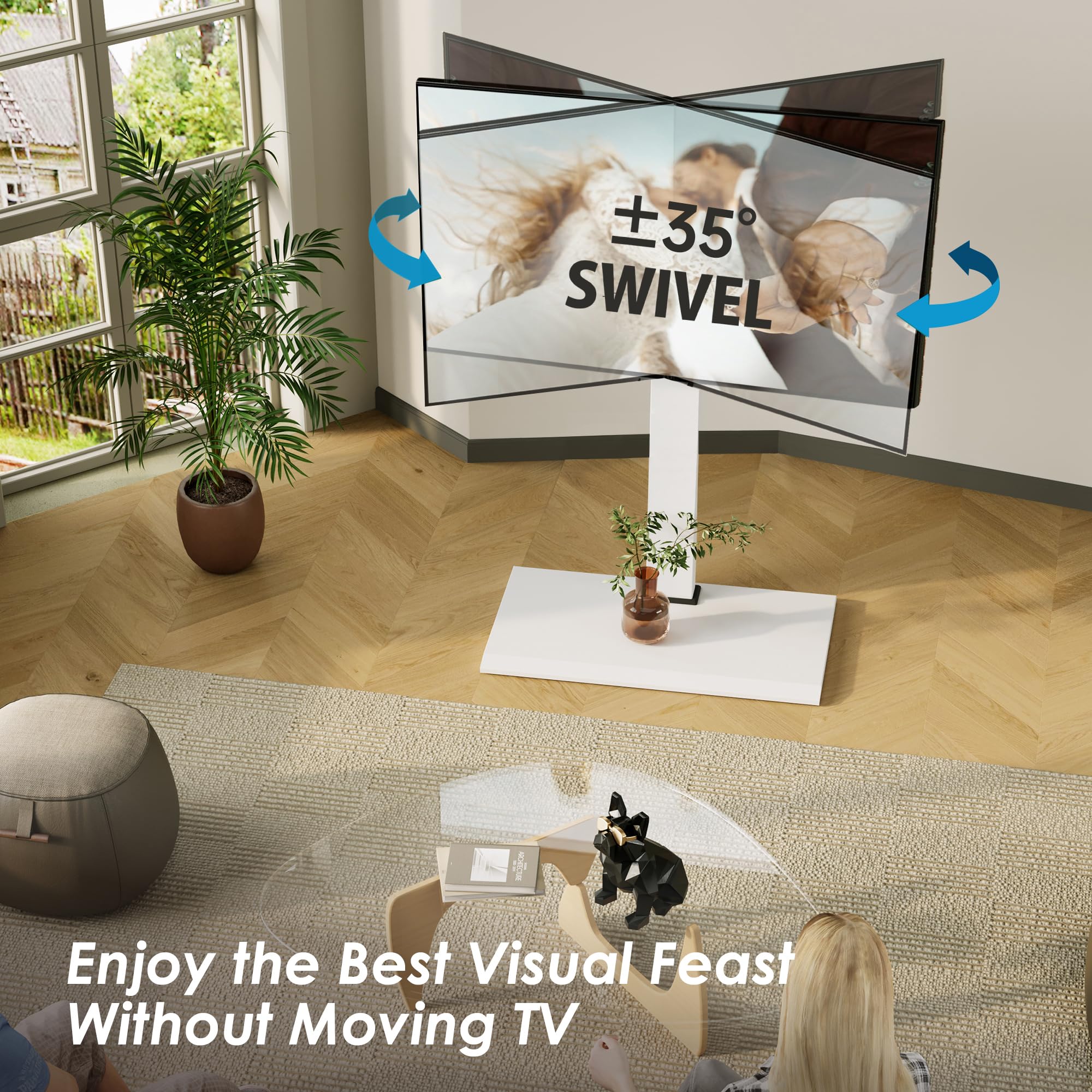 FITUEYES Universal TV Floor Stand for 50-85 Inch Plasma/LCD/LED TVs - Heavy Duty Iron Base, Swivel Bracket & Height Adjustable - Supports Up to 50kg & VESA 800x400mm - Perfect for Living Room, Bedroom & Home Theater Setup