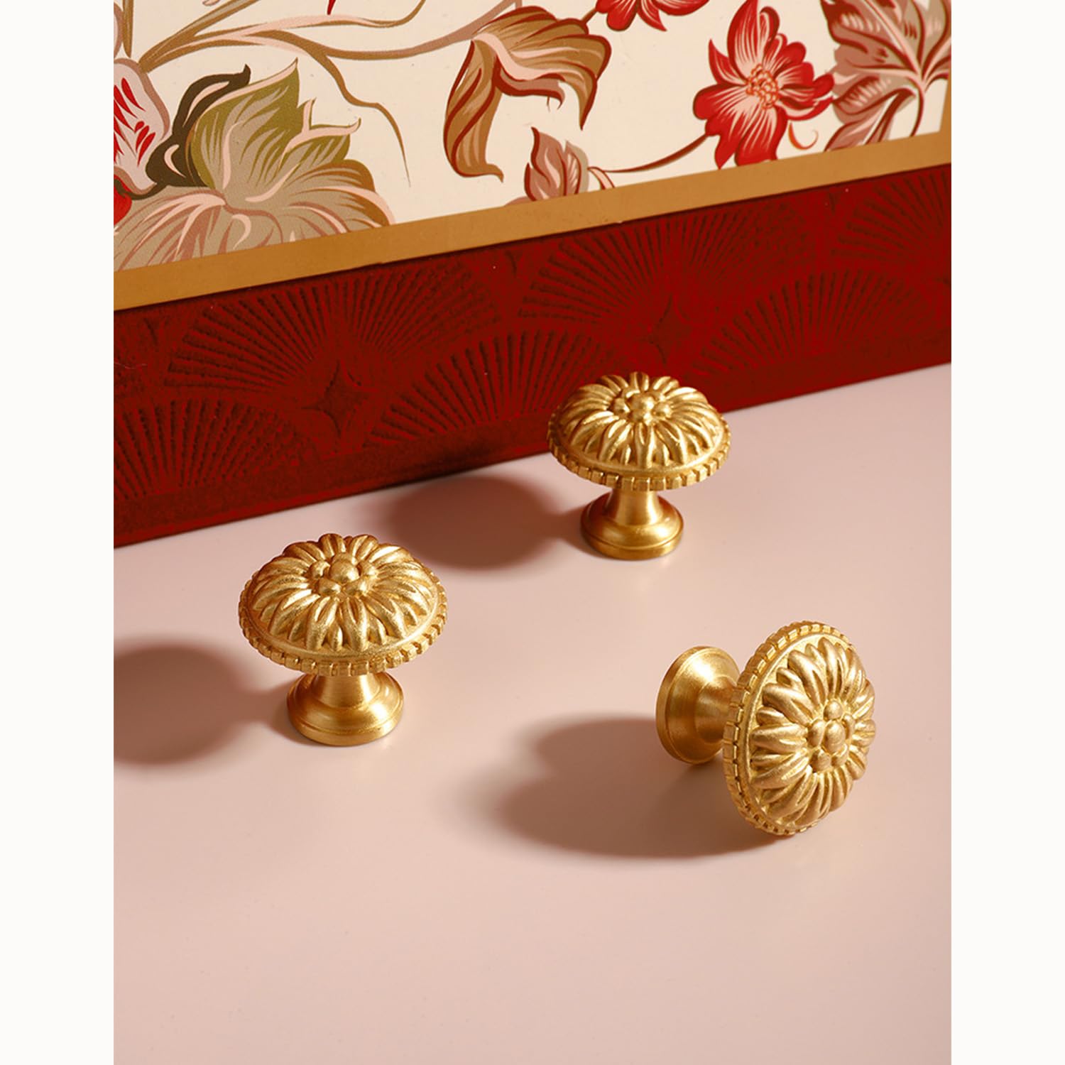 Vintage Brass Drawer Knobs - 4PCS Solid Copper Cabinet Handles for Dresser & Furniture