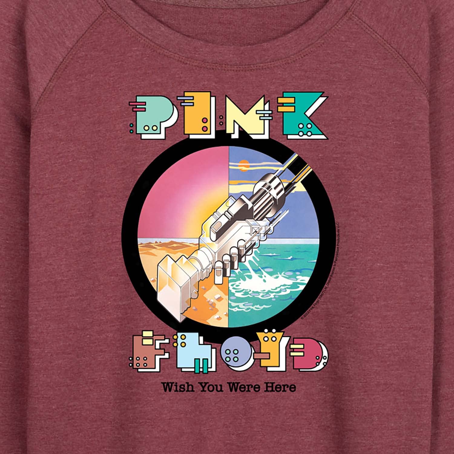 HYBRID APPAREL Pink Floyd Robot Handshake Women's Lightweight French Terry Pullover Hoodie | Vintage Band Graphic Sweatshirt | Casual Wear, Music Concerts, Gift for Fans