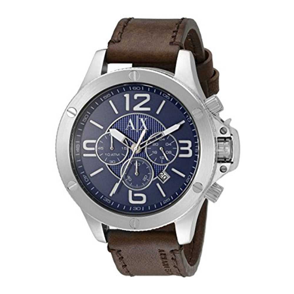 ARMANI EXCHANGE Men's Chronograph Watch with Silver Stainless Steel Case & Brown Leather Strap AX1505 - Perfect for Business, Casual & Formal Occasions